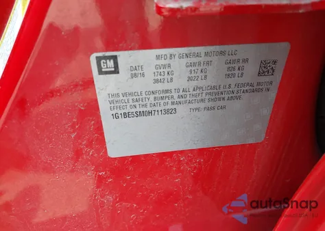 2017 Chevrolet Cruze Lt Auto z USA, uszkodzony, nr VIN 1G1BE5SM0H7113823